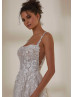 Square Neck Ivory Embroidered Lace Tulle Floral Wedding Dress
